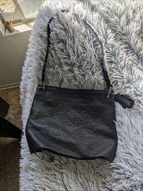 Brighton Black Embossed Leather Shoulder Bag